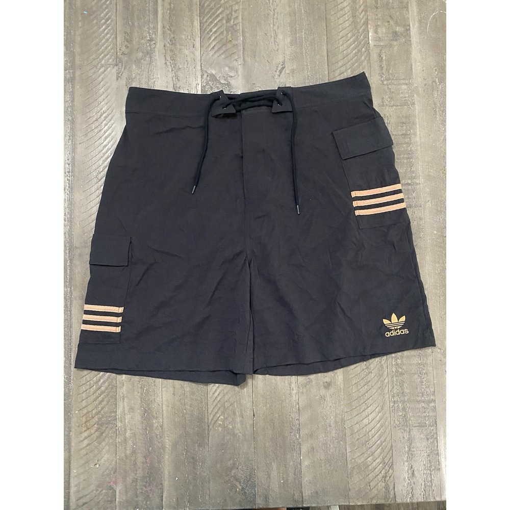 Vtg Rare Men's Adidas Black With Orange Sided Stripe Board Shorts‎ Sz XL Trunks